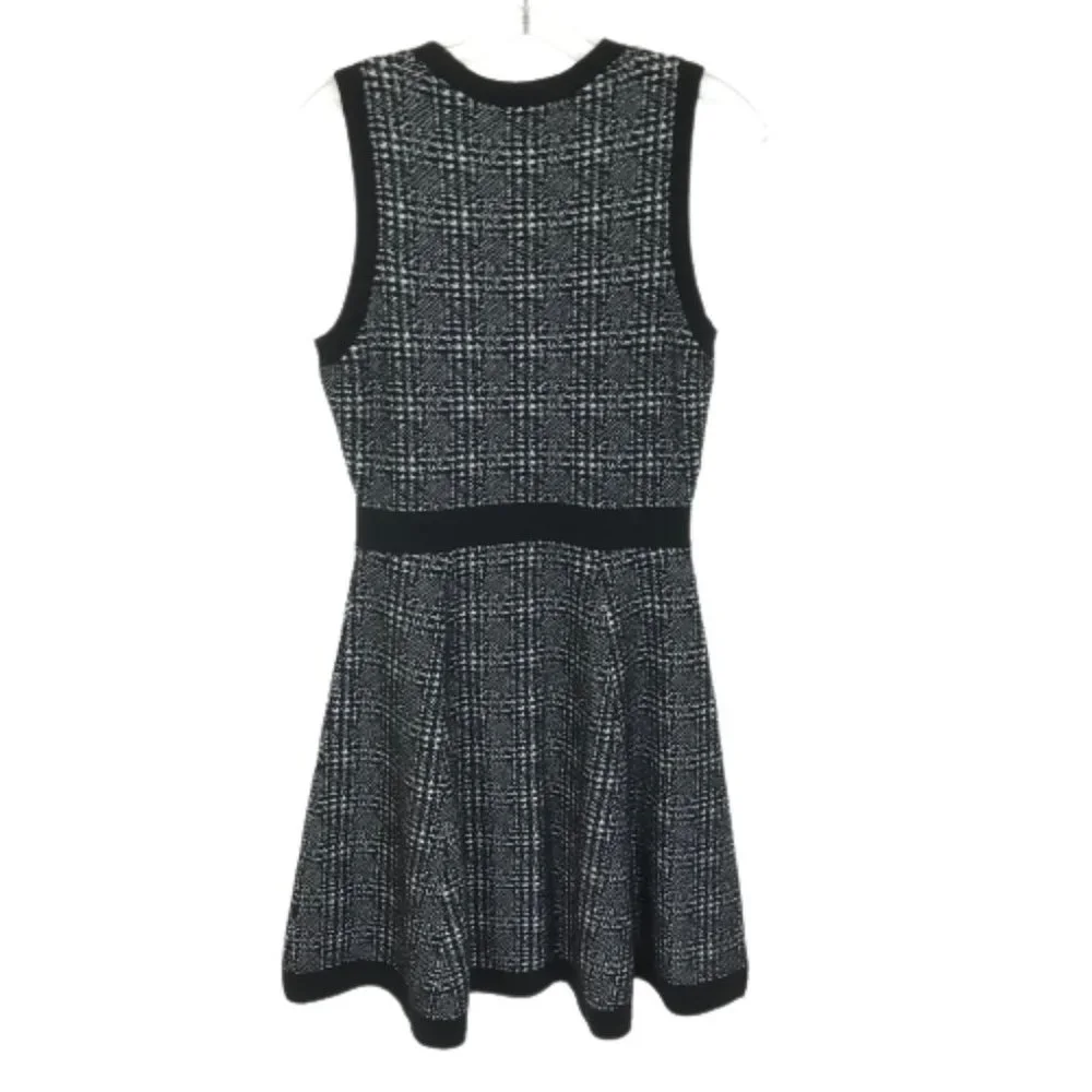 Womens Size Small Kate Spade Black White Mod Sleeveless Plaid Knit Sweater Dress